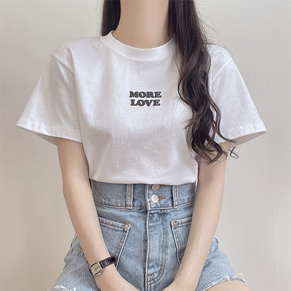 ♥MORE LOVE♥ 러브 레터링 크롭 반팔 티셔츠